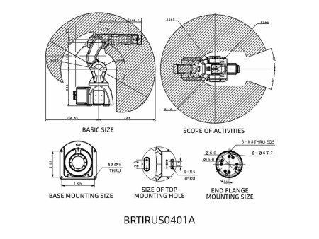 Robot przemysłowy BRTIRUS0401A 6-osiowy, 465mm, 1kg, 2.03kVA