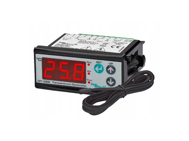 Regulator temperatury przemysłowy DT-322, NTC, alarm, 230VAC, duży LED